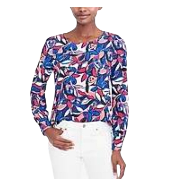J Crew Women Colorful Butterfly Peace Print Boat Neck Blouse Size Small - Picture 8 of 8